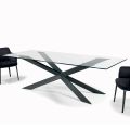 Fixed Table with Reverse Edge in Extra-clear Glass and Steel Made in Italy - Grotta