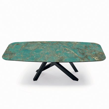 Fixed Table with Barrel-Shaped Top in Ceramic Made in Italy - Settimmio Viadurini