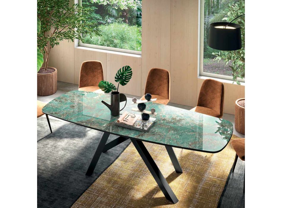 Fixed Table with Barrel-Shaped Top in Ceramic Made in Italy - Settimmio Viadurini