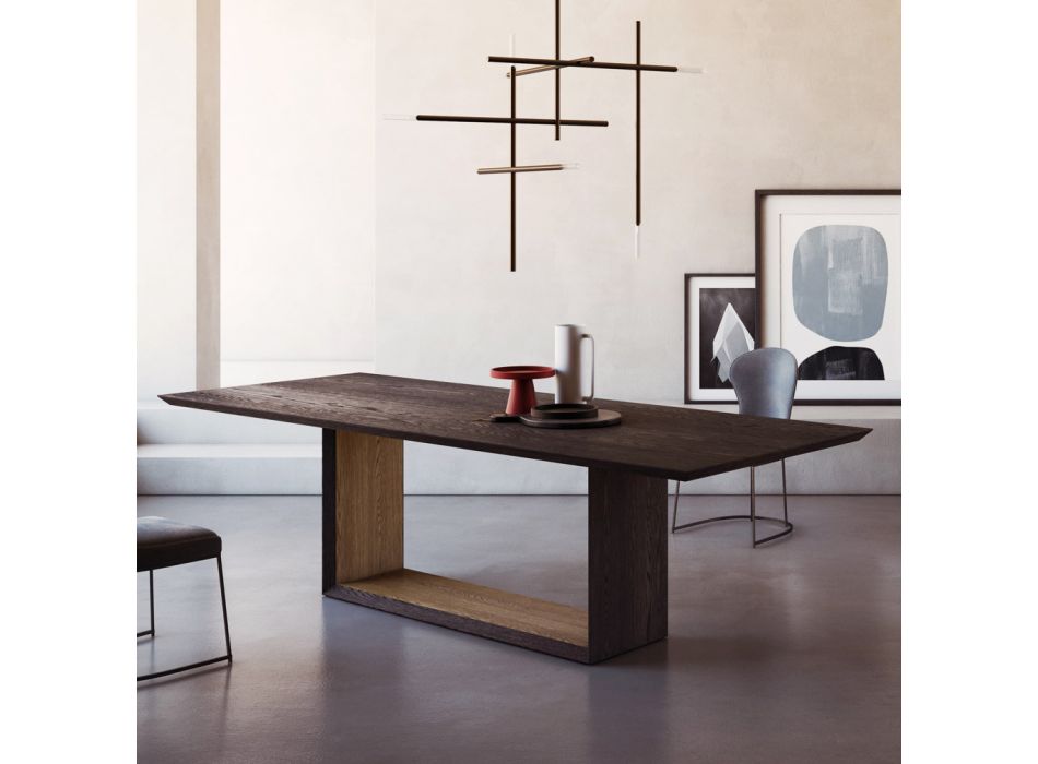 Fixed Table with Bevelled Top and Two-Tone Base Made in Italy - Jadis Viadurini