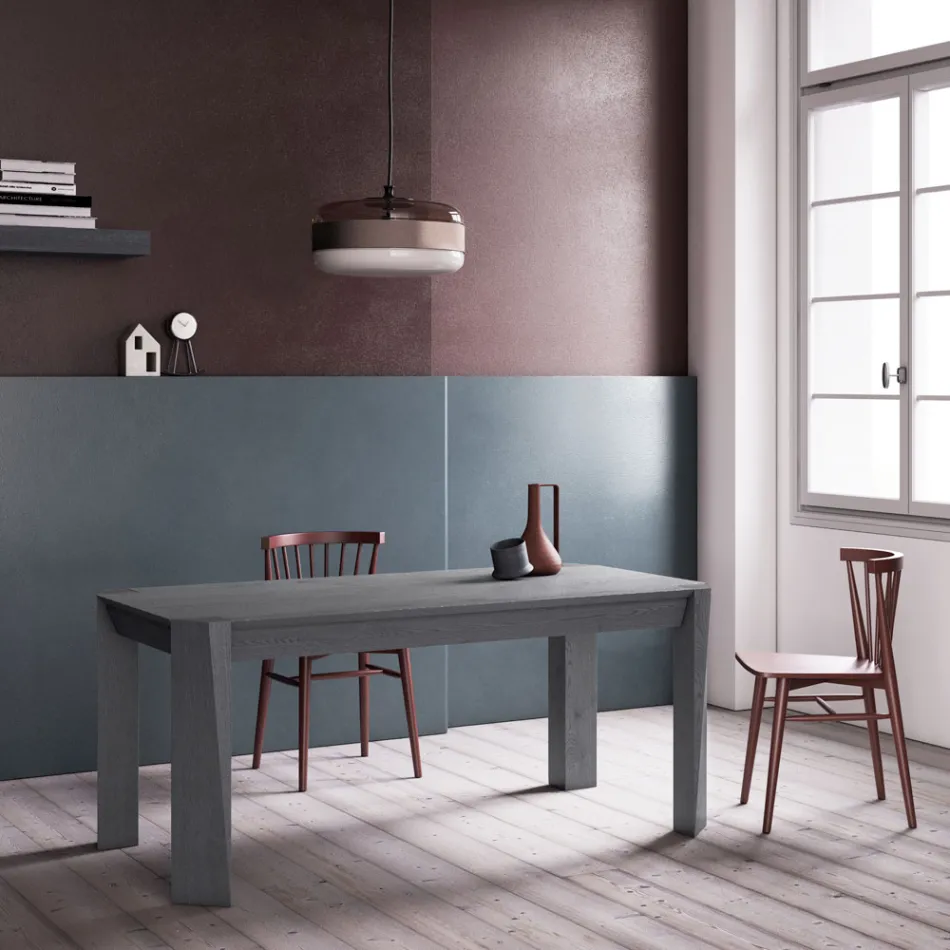 Fixed Table with Bevelled Blockboard Top Made in Italy - Tratto Viadurini