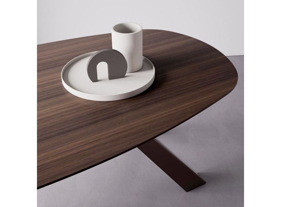 Fixed Table with Elliptical Top and Beveled Edge Made in Italy - Tirian Viadurini