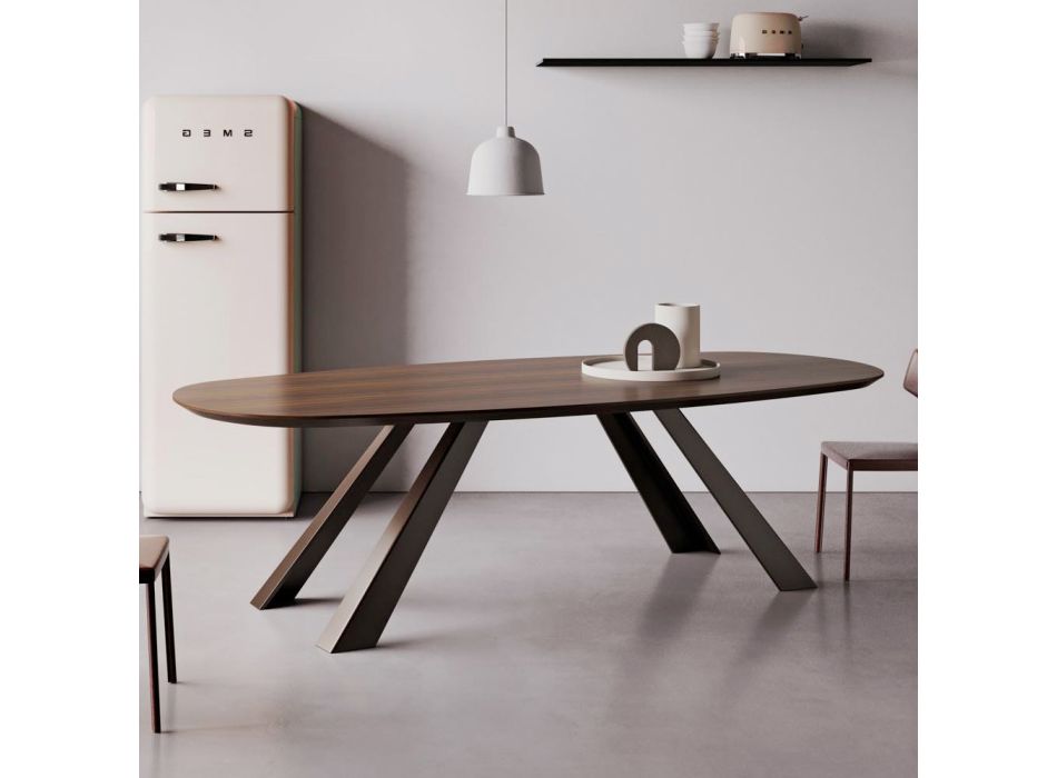Fixed Table with Elliptical Top and Beveled Edge Made in Italy - Tirian Viadurini