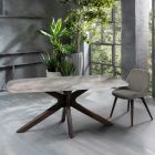 Fixed Table with Ceramic Top and Solid Walnut Wood Base - Orange Viadurini