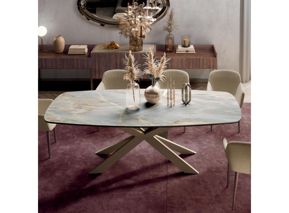 Fixed Table with Polished Silver Onyx Ceramic Top Made in Italy - Grotta Viadurini