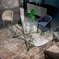 Fixed Table with Barrel-Shaped Glass Top and Steel Base Made in Italy - Ezzellino