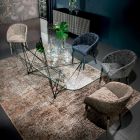 Fixed Table with Barrel-Shaped Glass Top and Steel Base Made in Italy - Ezzellino Viadurini