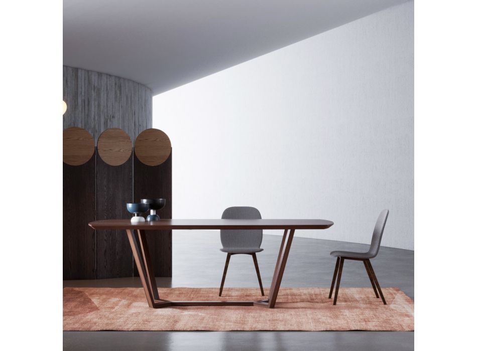 Fixed Table with Shaped Top and Wooden Base Made in Italy - Digory Viadurini