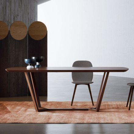 Fixed Table with Shaped Top and Wooden Base Made in Italy - Digory Viadurini