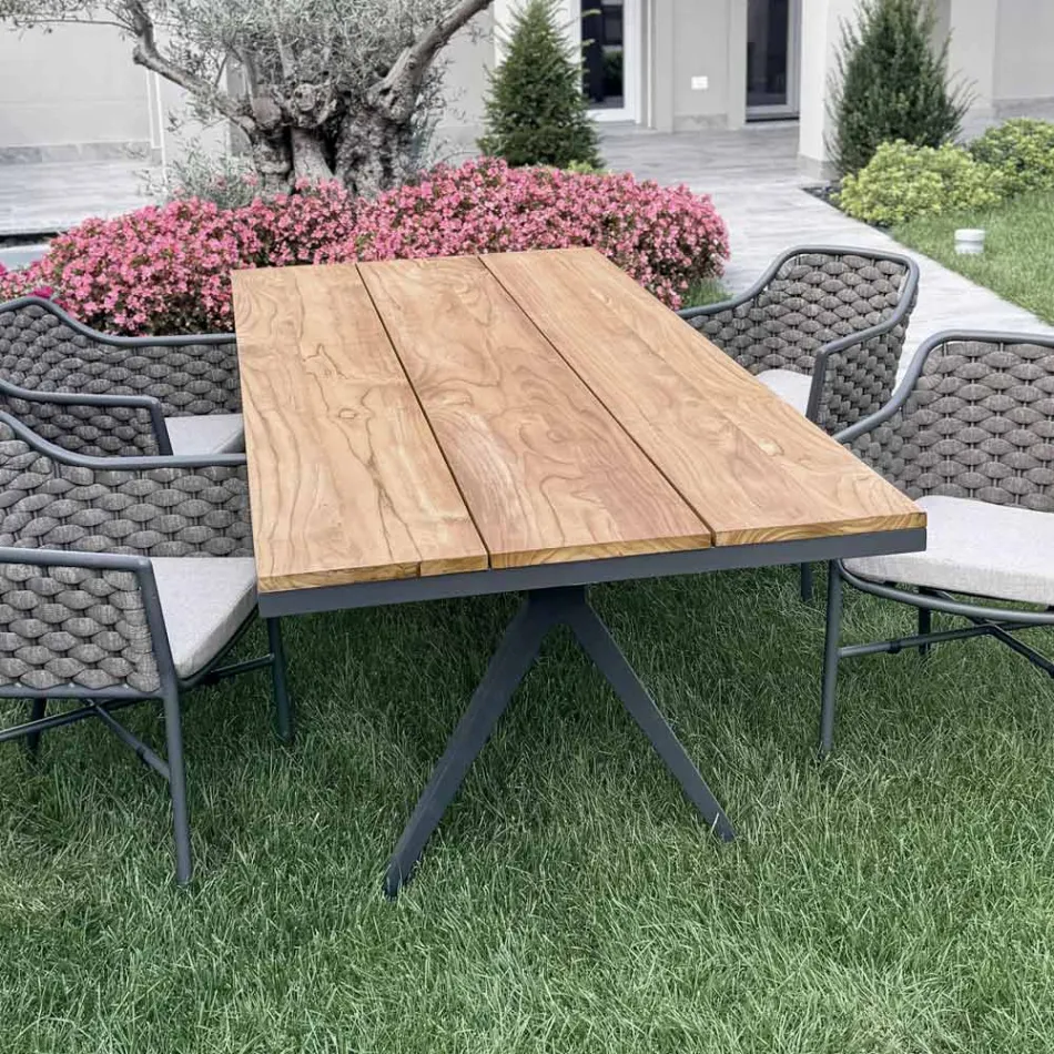 Fixed Outdoor Table 220x100 cm in Aluminum and Solid Teak - Nara Viadurini