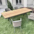 Fixed Outdoor Table 220x100 cm in Aluminum and Solid Teak - Nara Viadurini