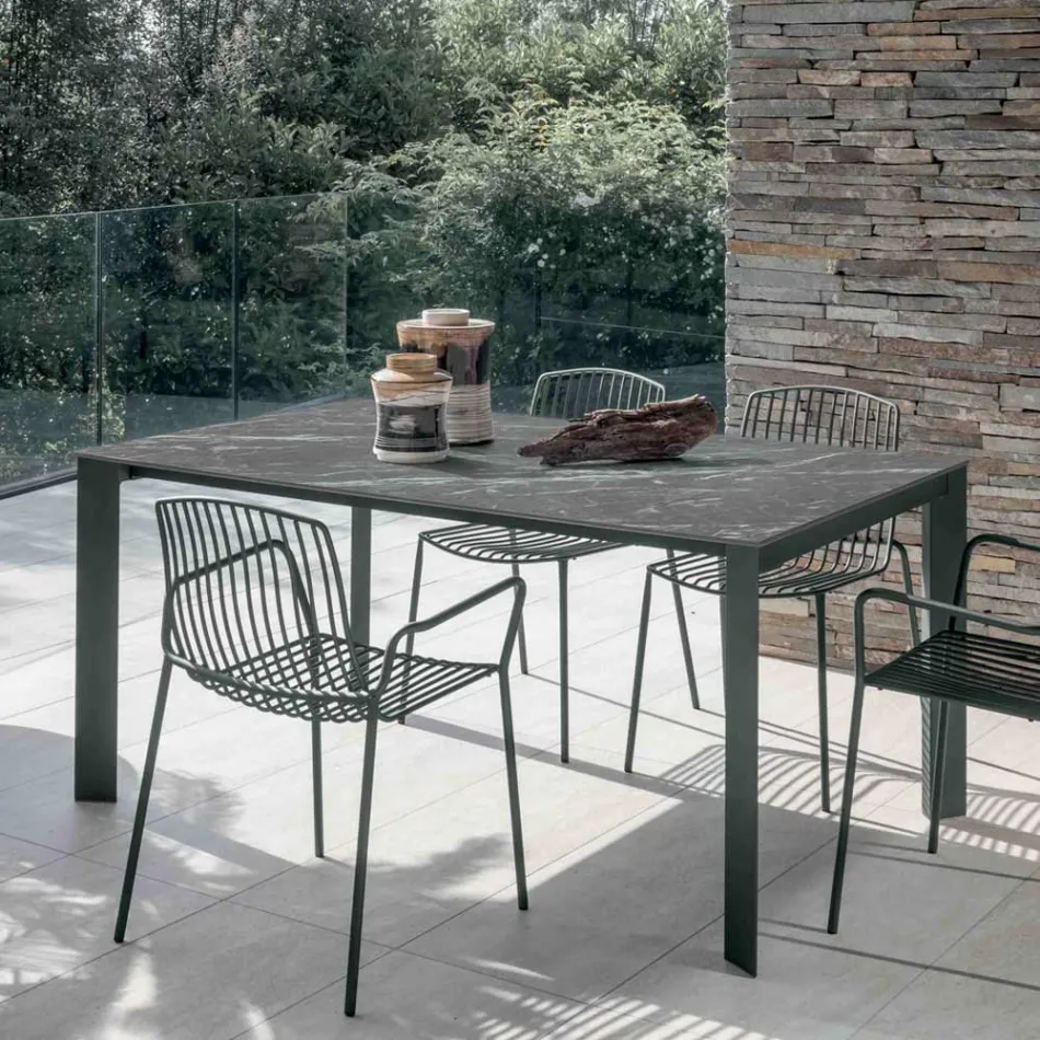 Fixed Outdoor Table in Hpl Alicante and Metal Base Made in Italy - Carl Viadurini