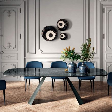 Fixed Dining Table with Barrel-Shaped Top in Ceramic Made in Italy - Glasses Viadurini