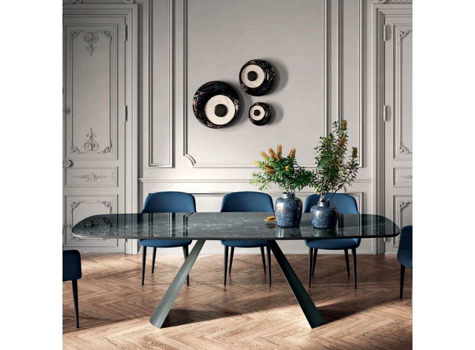 Fixed Dining Table with Barrel-Shaped Top in Ceramic Made in Italy - Glasses Viadurini