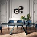 Fixed Dining Table with Barrel-Shaped Top in Ceramic Made in Italy - Glasses