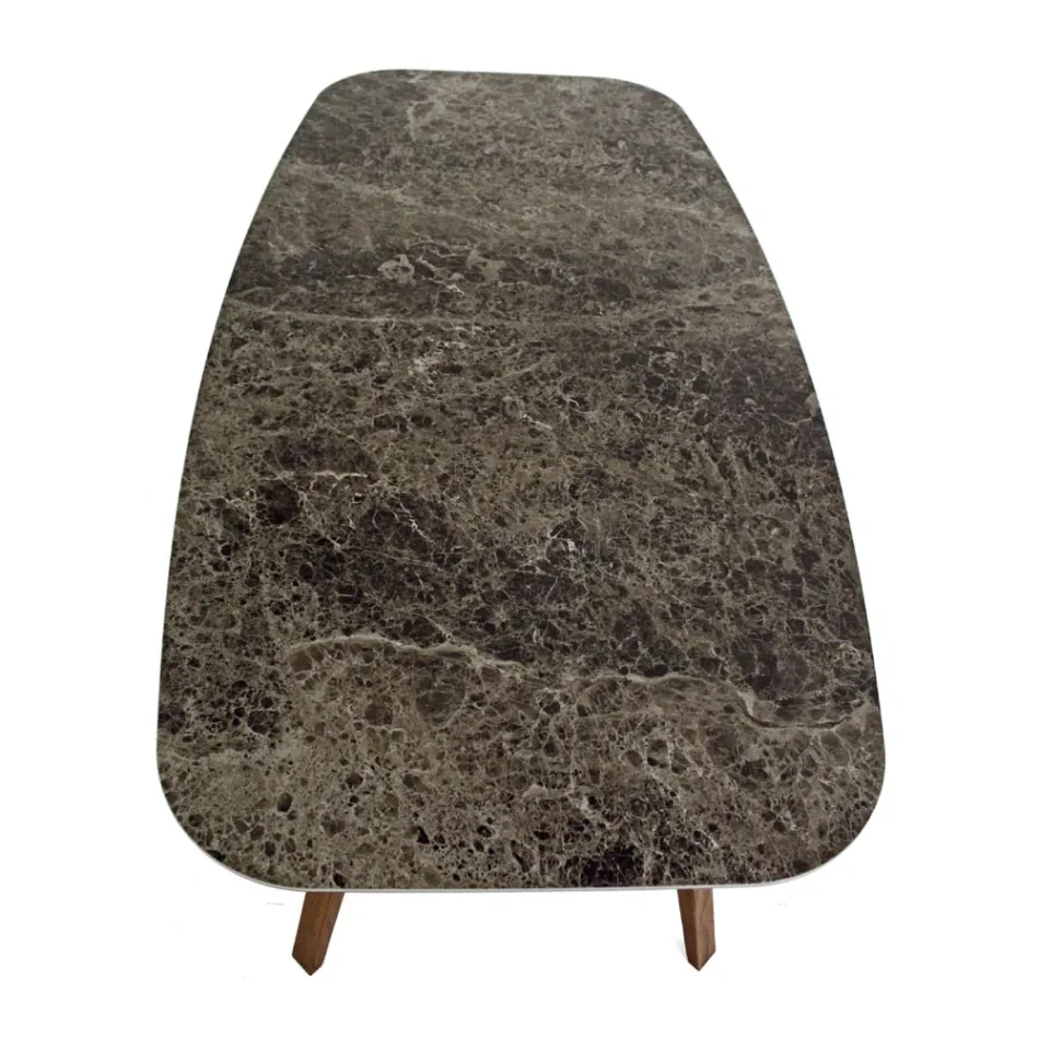 Fixed Dining Table in Polished Emperador Ceramic Made in Italy - North Viadurini