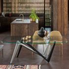 Fixed Dining Table in Glass and Rigid Polyurethane Made in Italy - Lavender Viadurini