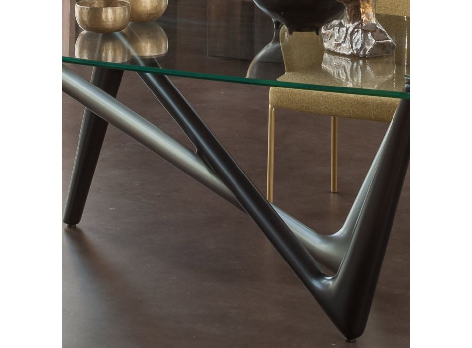 Fixed Dining Table in Glass and Rigid Polyurethane Made in Italy - Lavender Viadurini