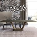 Fixed Living Room Table in Solid Wood with Central Pedestal - Luuk