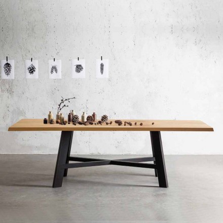 Fixed Design Table, with Solid Wood Top - Crackle Viadurini