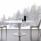 Fixed elliptical table in extra-white tempered glass and Aurora steel Viadurini