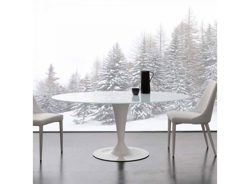 Fixed elliptical table in extra-white tempered glass and Aurora steel Viadurini