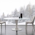 Modern table Aurora, made of extrawhite tempered glass and steel 