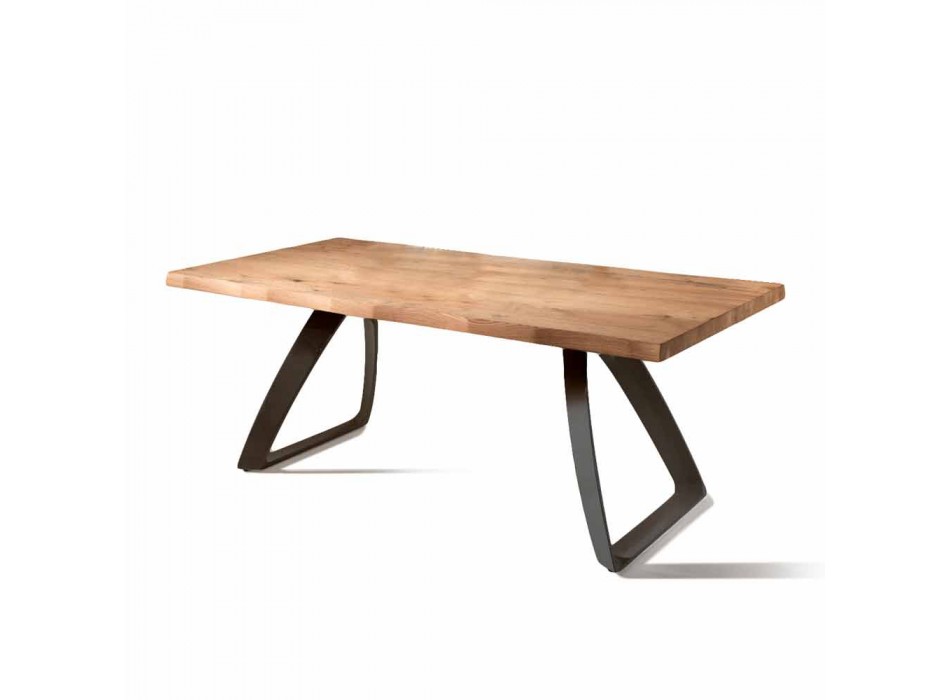 hard oak veneer table and base metal Logan Viadurini