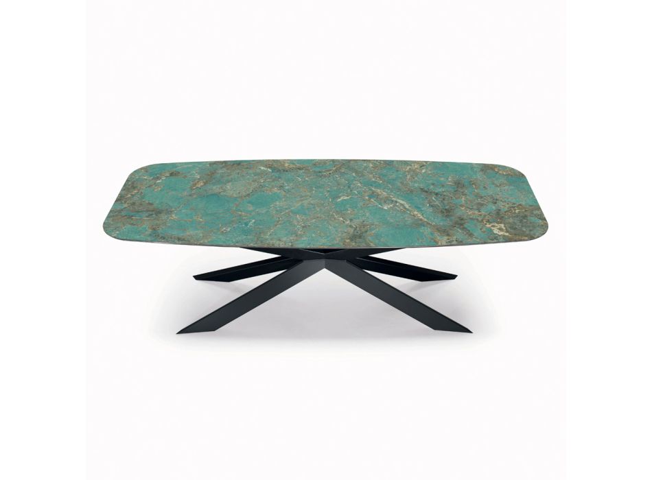 Fixed Table in Polished Amazonite Ceramic Made in Italy - Grotta Viadurini