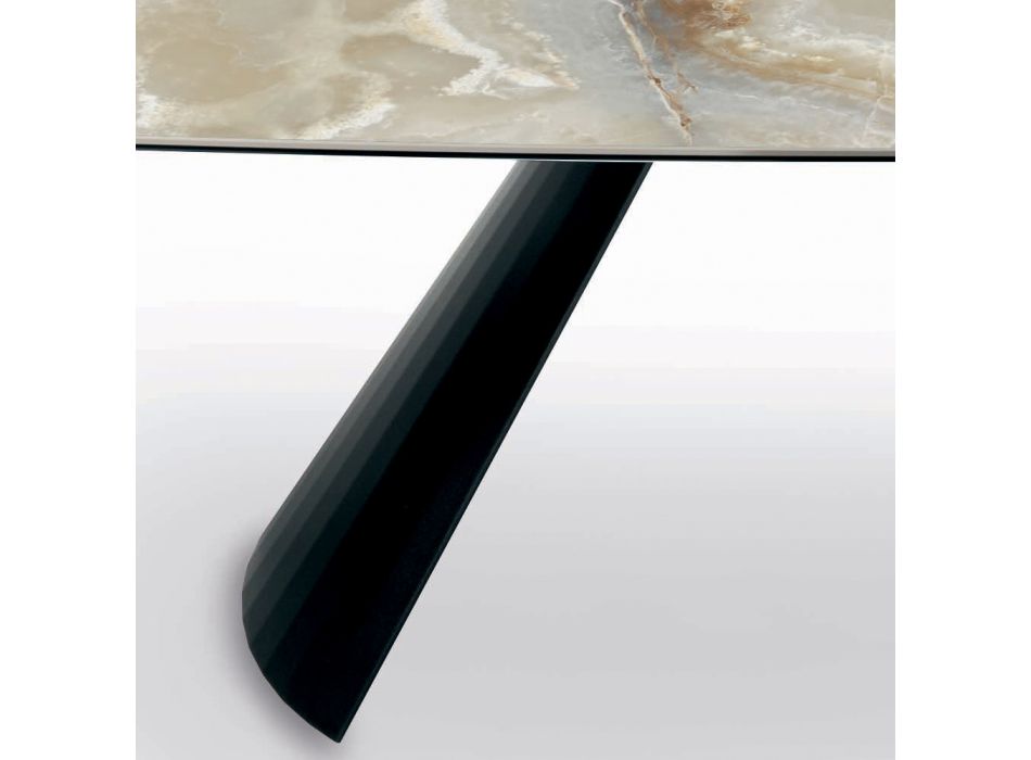 Fixed Ceramic Table and Base in Black Painted Steel Made in Italy - Glasses Viadurini