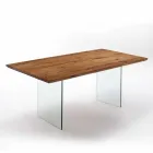 Solid wood table with Tito tempered glass legs Viadurini