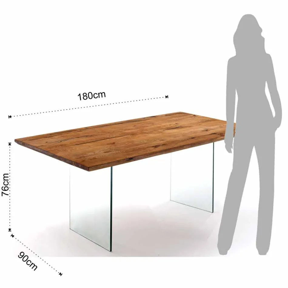 Solid wood table with Tito tempered glass legs Viadurini
