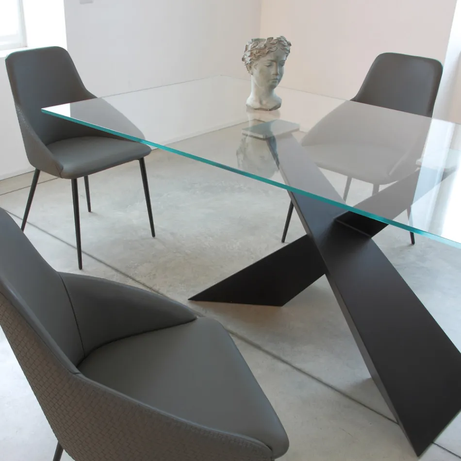 Fixed Table in Metal and Transparent Tempered Glass Top - Talvoro Viadurini