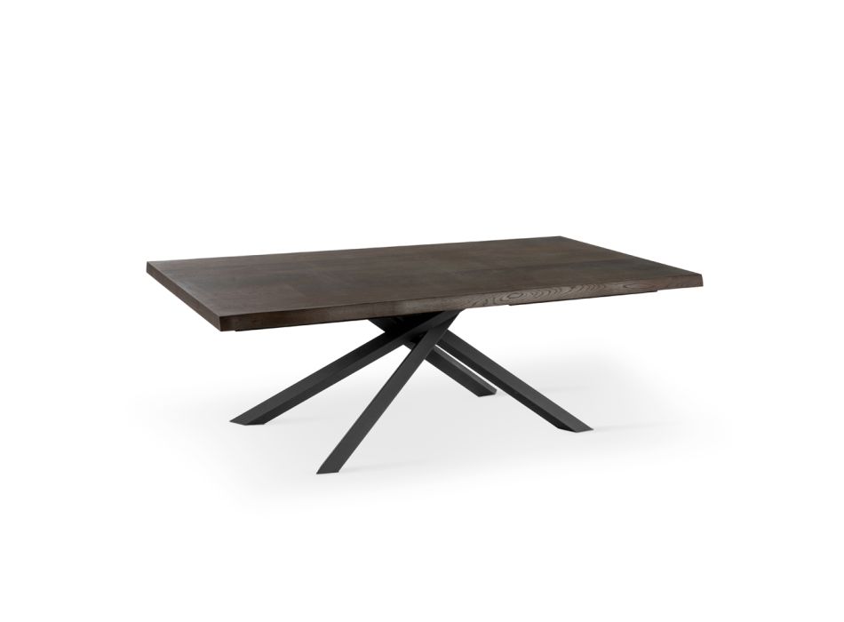 Fixed Table in Oak Veneer and Black Metal Base - Skipper Viadurini