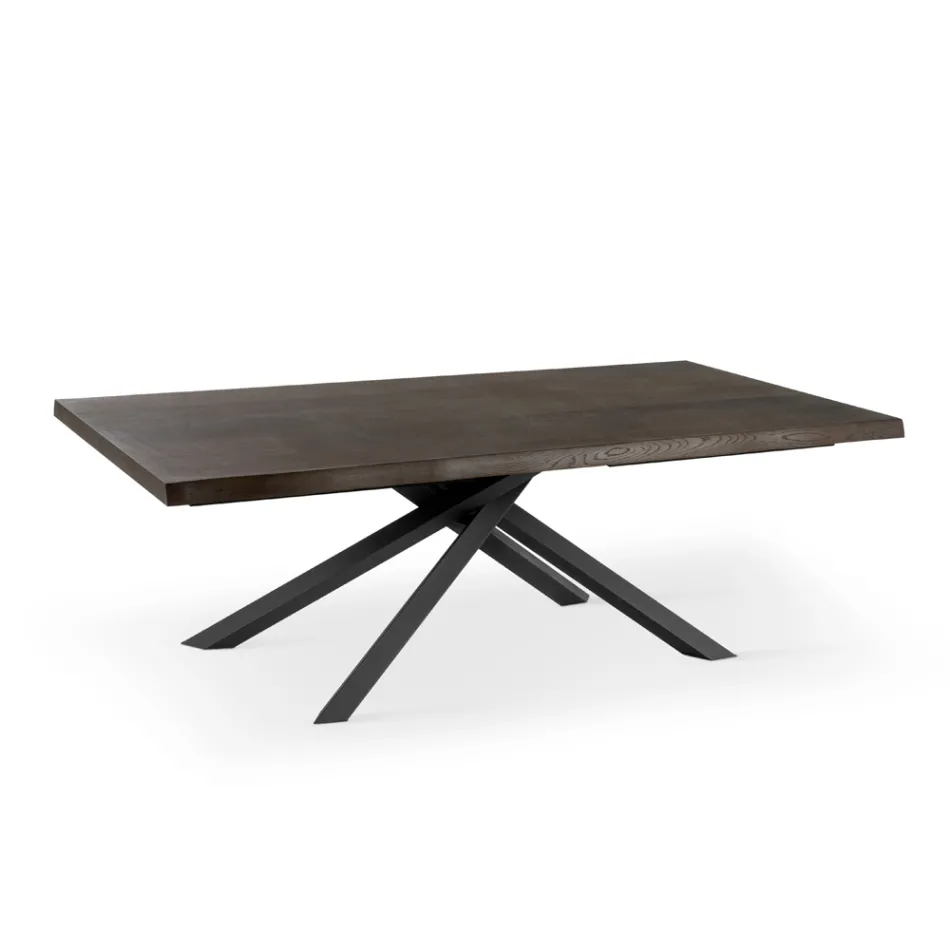 Fixed Table in Oak Veneer and Black Metal Base - Skipper Viadurini
