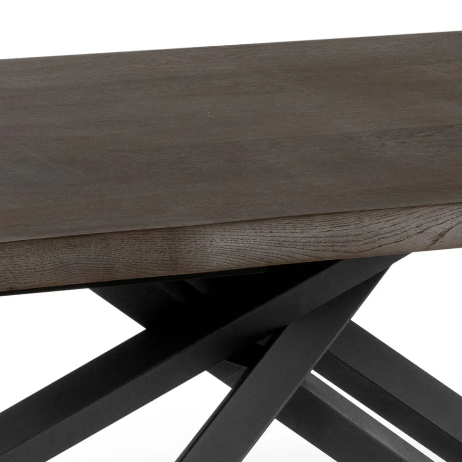 Fixed Table in Oak Veneer and Black Metal Base - Skipper Viadurini