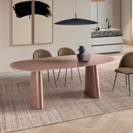 Fixed Table for Ten People with Glass Top and MDF Base - Venia Viadurini