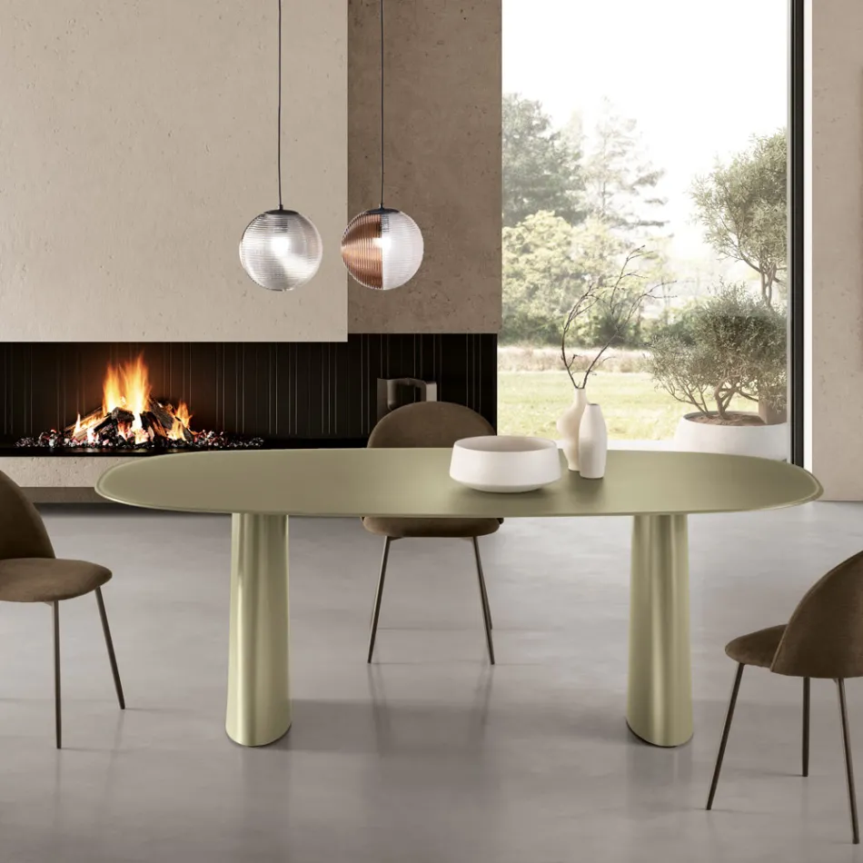 Fixed Table for Ten People with Glass Top and MDF Base - Venia Viadurini