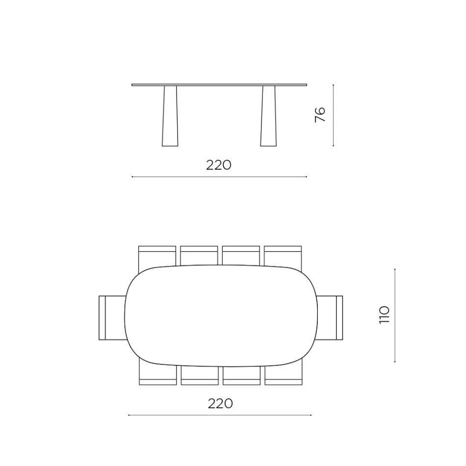 Fixed Table for Ten People with Glass Top and MDF Base - Venia Viadurini