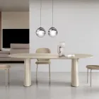 Fixed Table for Ten People with Glass Top and MDF Base - Venia Viadurini