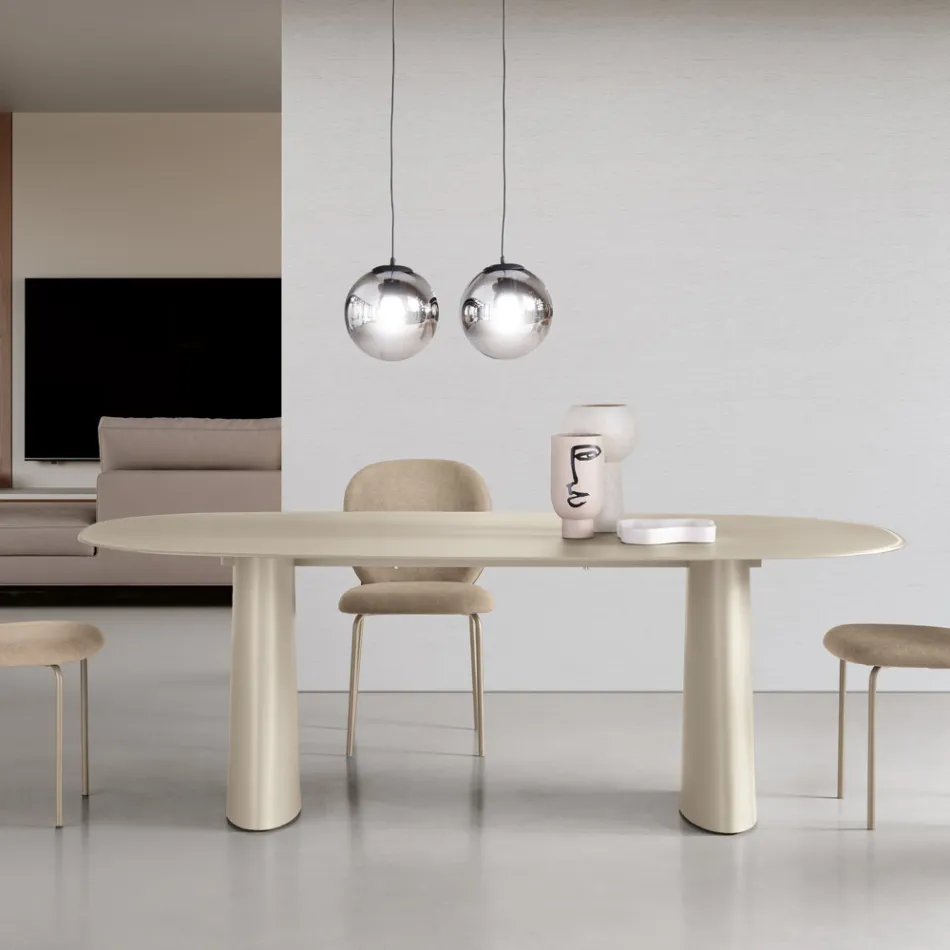 Fixed Table for Ten People with Glass Top and MDF Base - Venia Viadurini