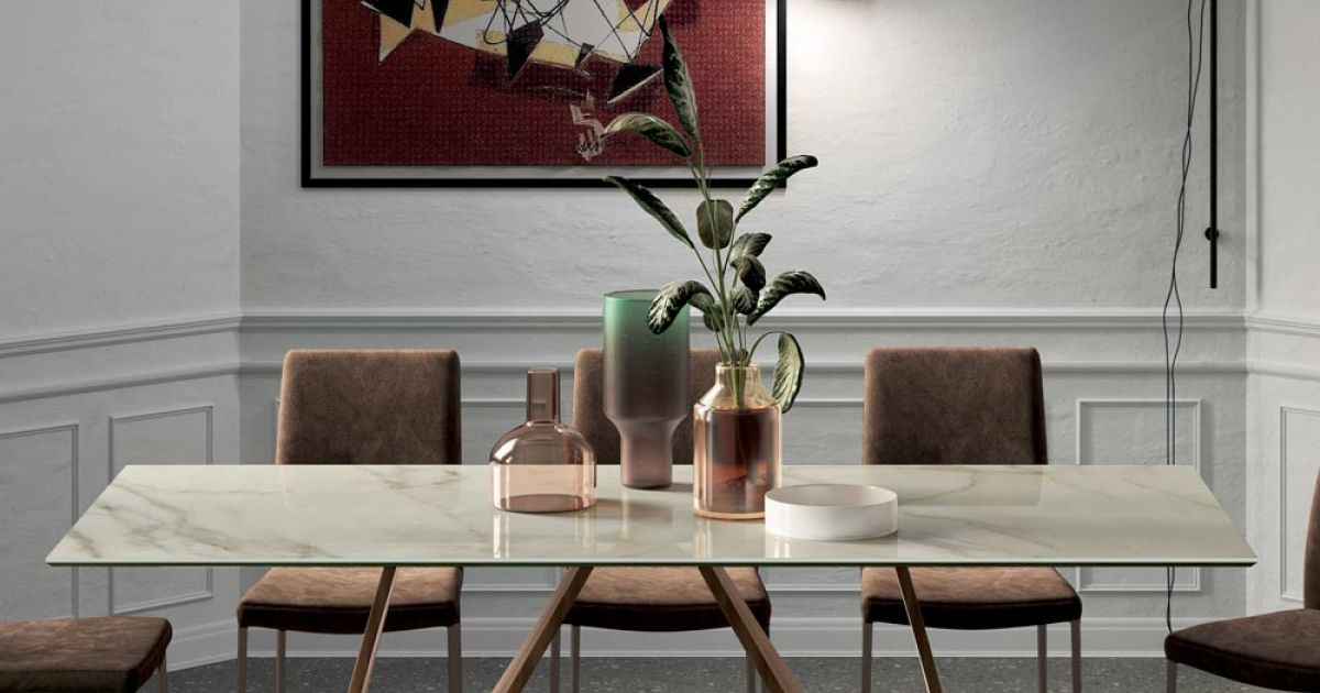 Fixed Rectangular Table with Wooden Base