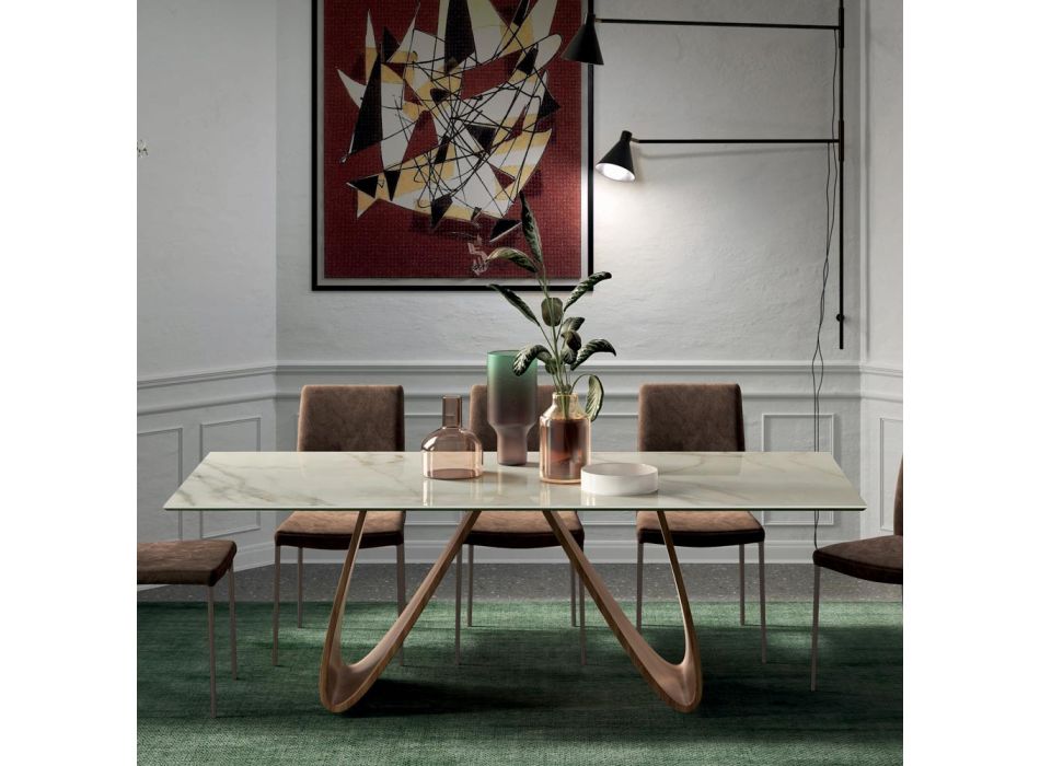 Fixed Rectangular Table with Wooden Base Made in Italy - Equatore Viadurini