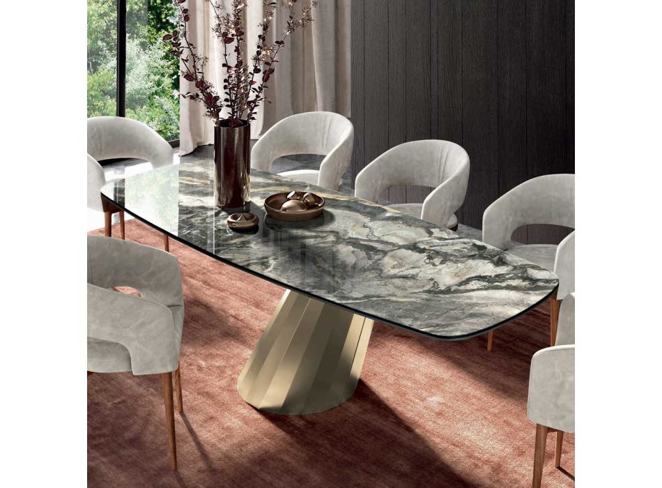 Fixed Rectangular Table in Steel and Ceramics Made in Italy - Trousers Viadurini