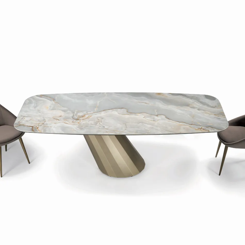 Fixed Rectangular Table in Steel and Ceramics Made in Italy - Trousers Viadurini