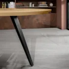 Fixed Round Table with Oak Veneer Top and Metal Base - Cyclamen Viadurini