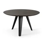 Fixed Round Table with Oak Veneer Top and Metal Base - Cyclamen Viadurini