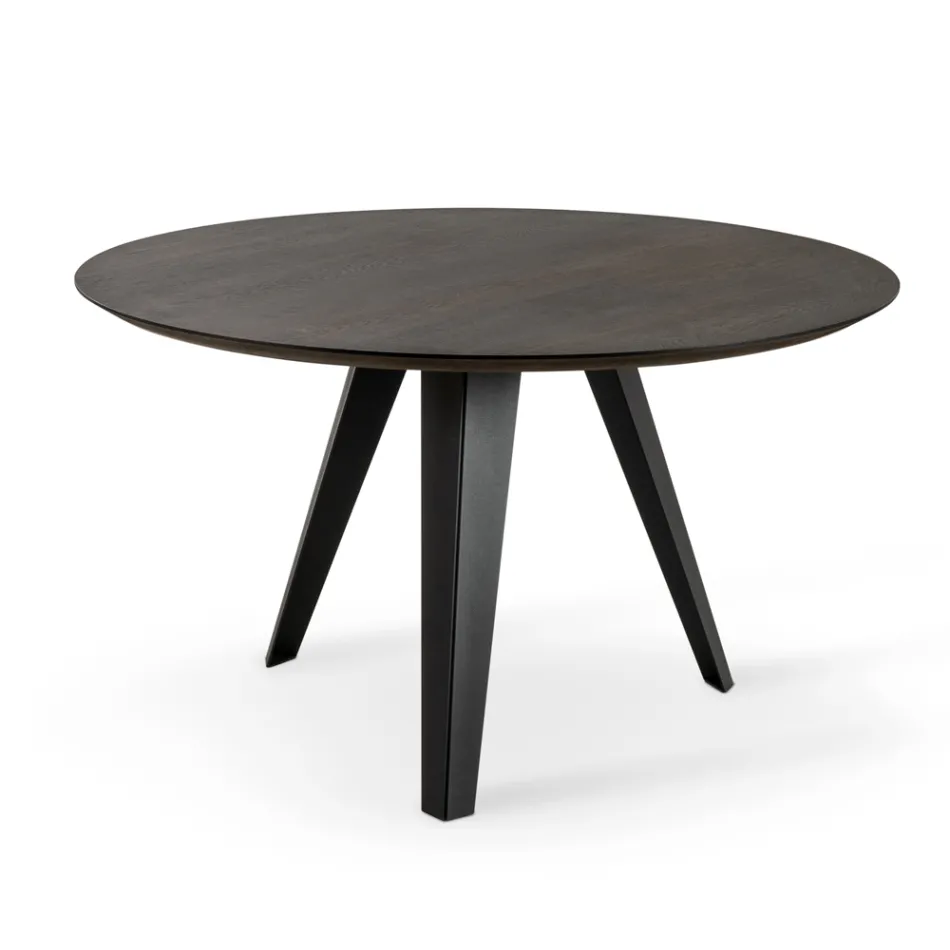 Fixed Round Table with Oak Veneer Top and Metal Base - Cyclamen Viadurini