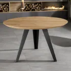 Fixed Round Table with Oak Veneer Top and Metal Base - Cyclamen Viadurini