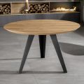 Fixed Round Table with Oak Veneer Top and Metal Base - Cyclamen